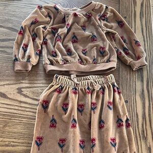 Snug Tan Floral Velvety Outfit